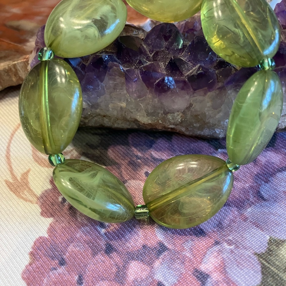 Translucent Olive Green Bead Stretch Bracelet for Women